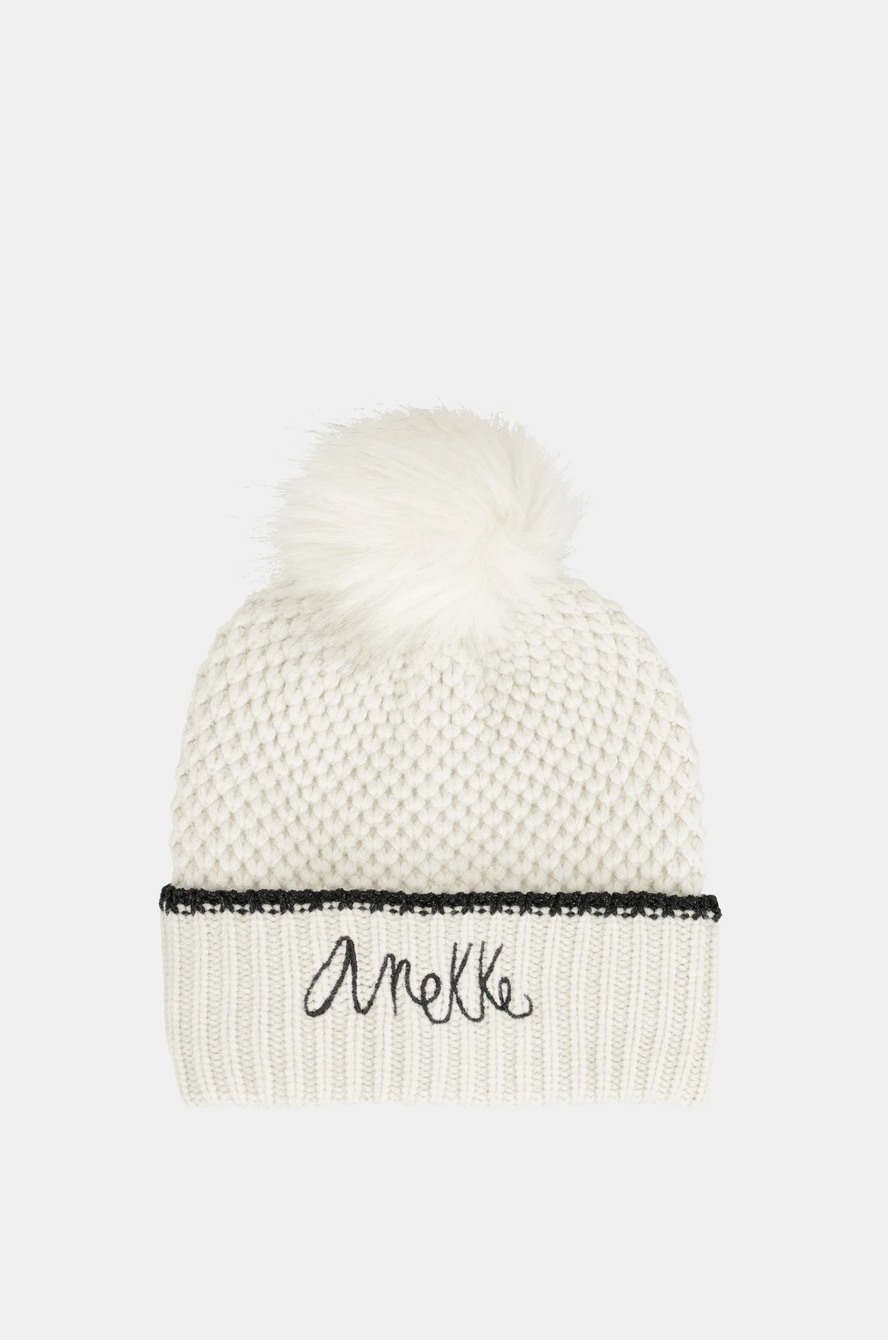 Bonnet en maille avec pompon, beige
