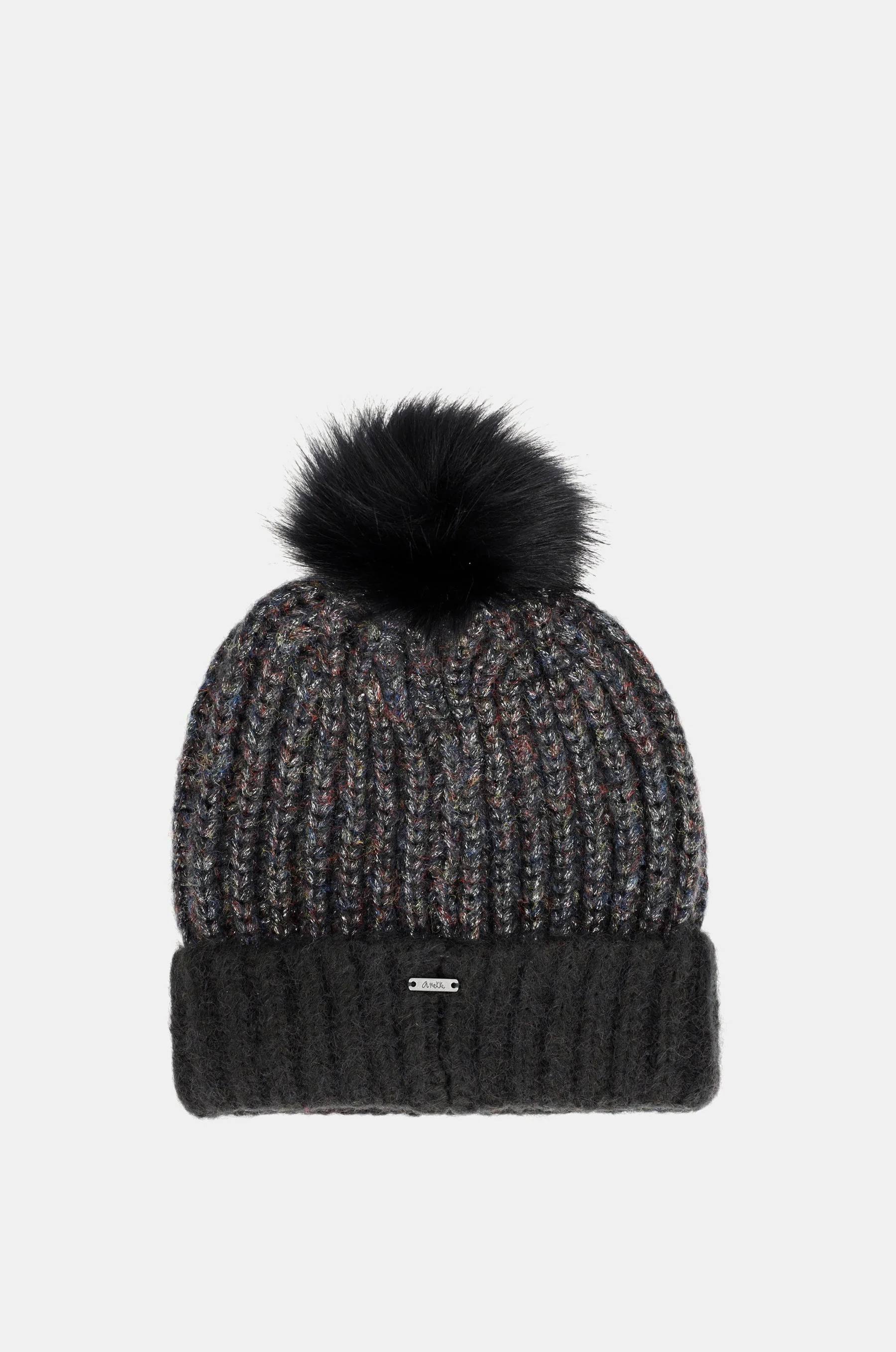 Bonnet en maille avec pompon, noir - Image 2