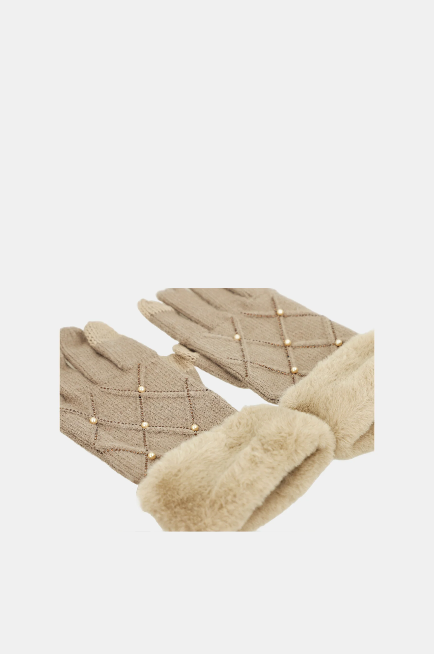 Gants en maille beige avec applications - Image 5