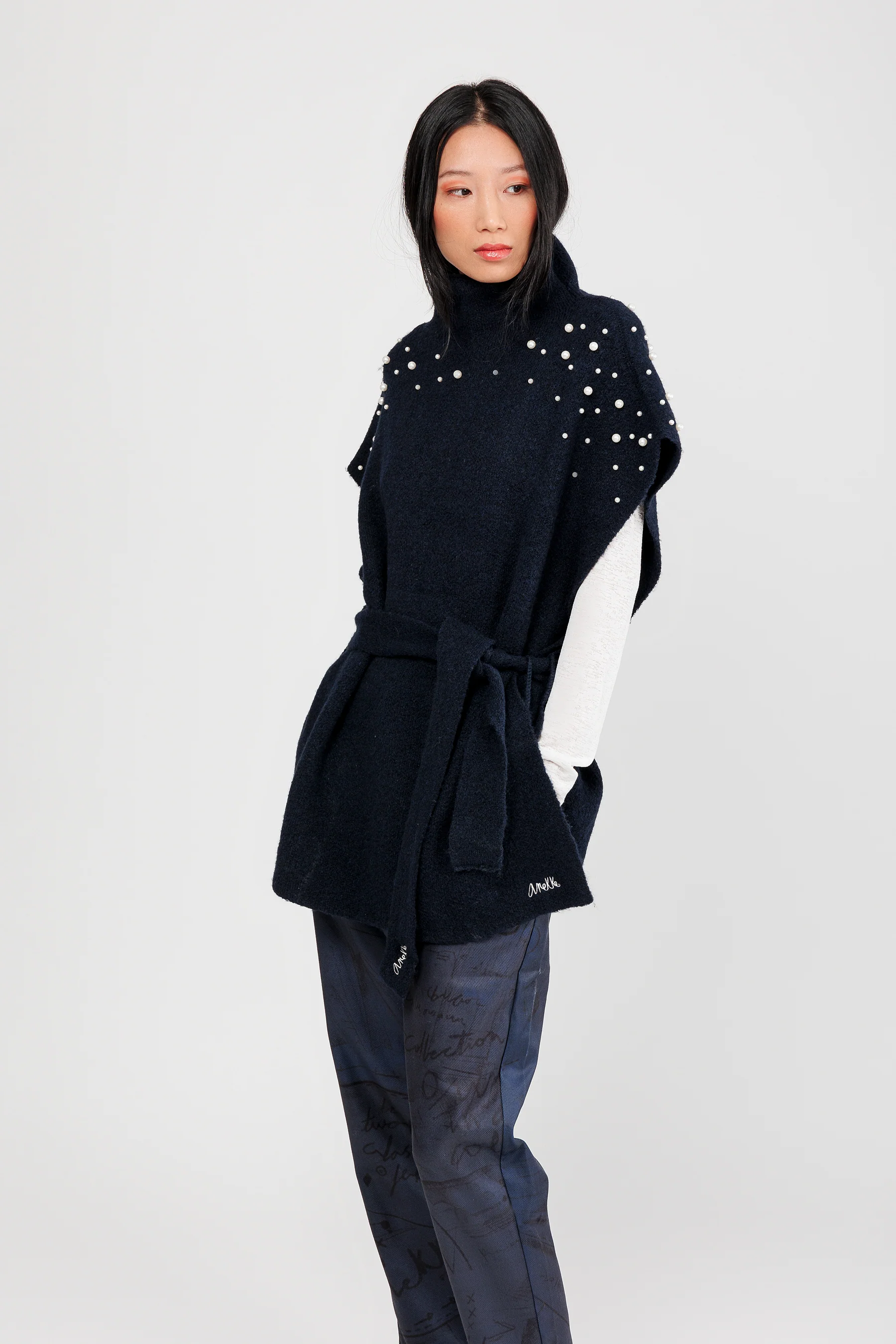 Poncho à col montant avec ceinture bleu - Image 2