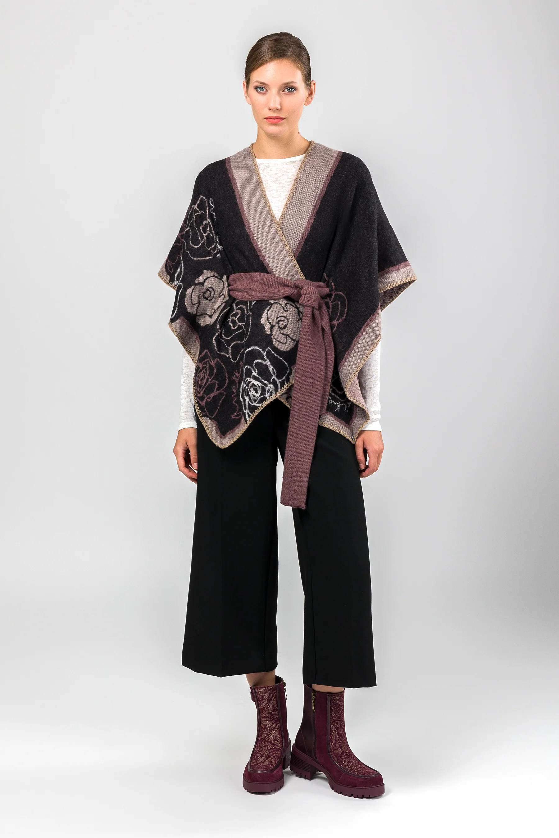 Poncho avec ceinture rose et noir - Image 4