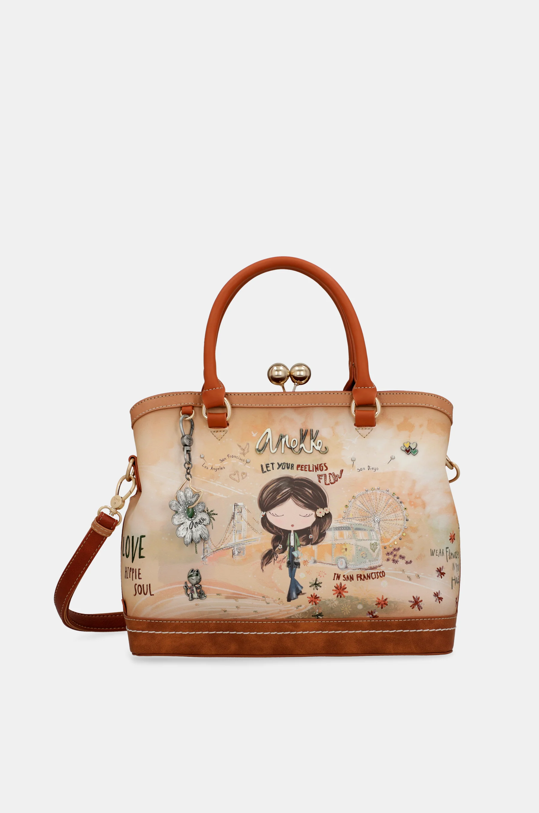 Sac à fermeture porte-monnaie camel Peace & Love