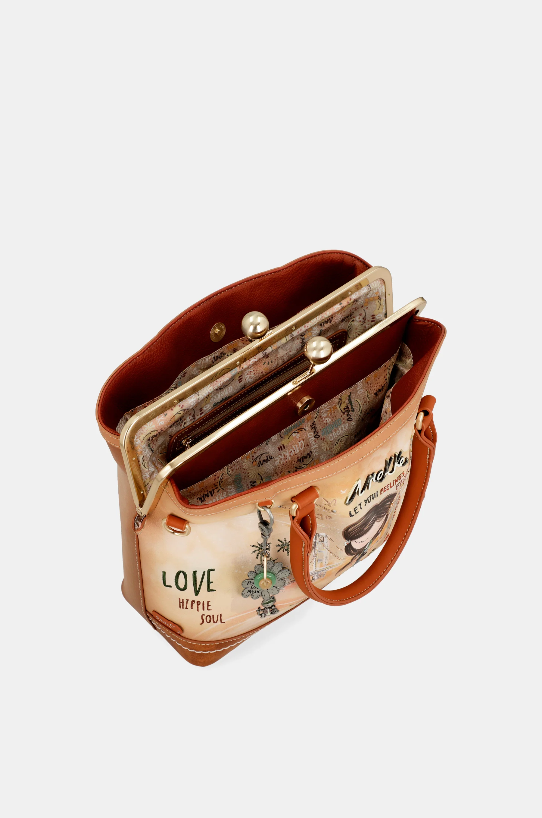 Sac à fermeture porte-monnaie camel Peace & Love - Image 5