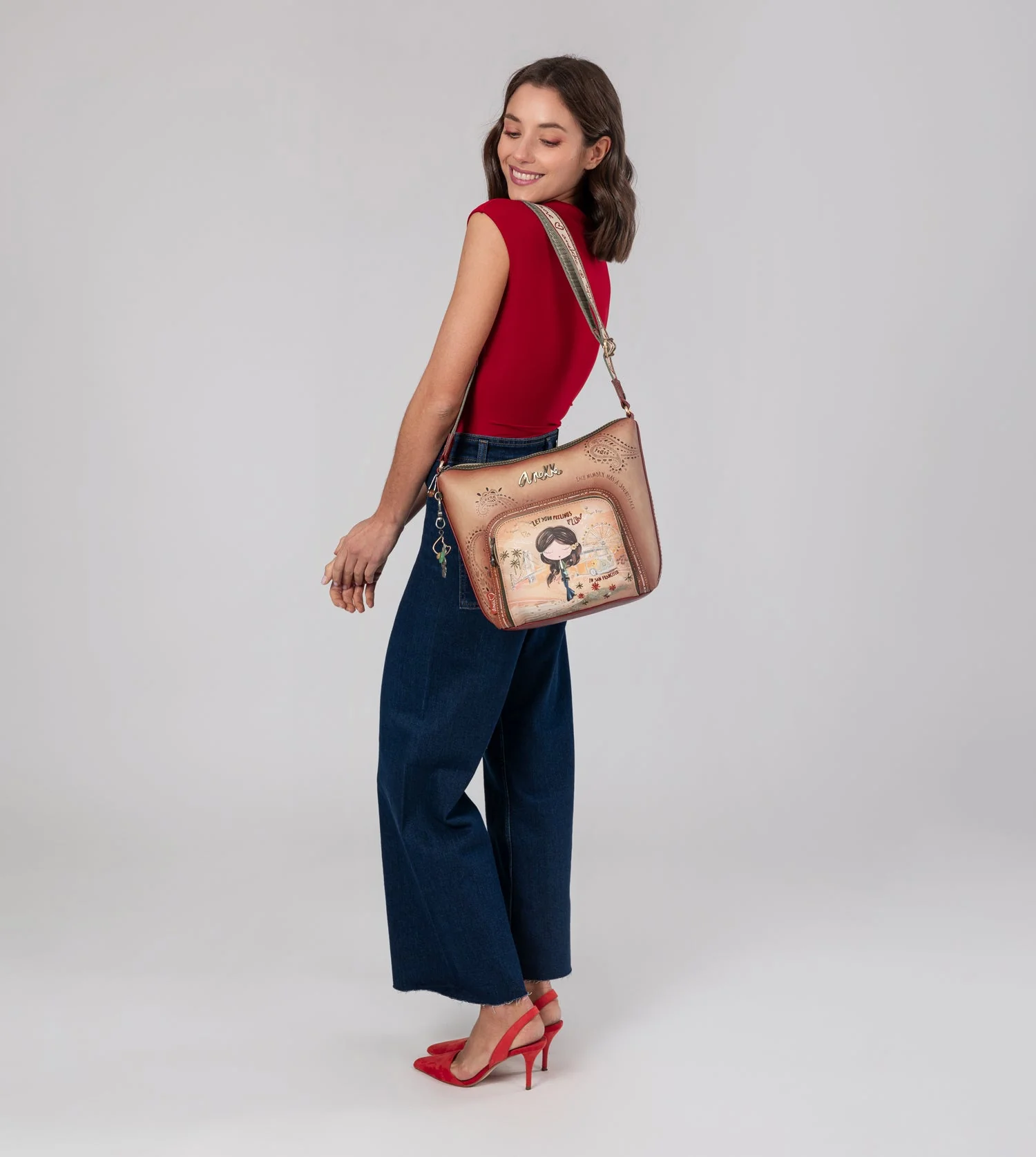 Sac bandoulière grand format camel Peace & Love - Image 2