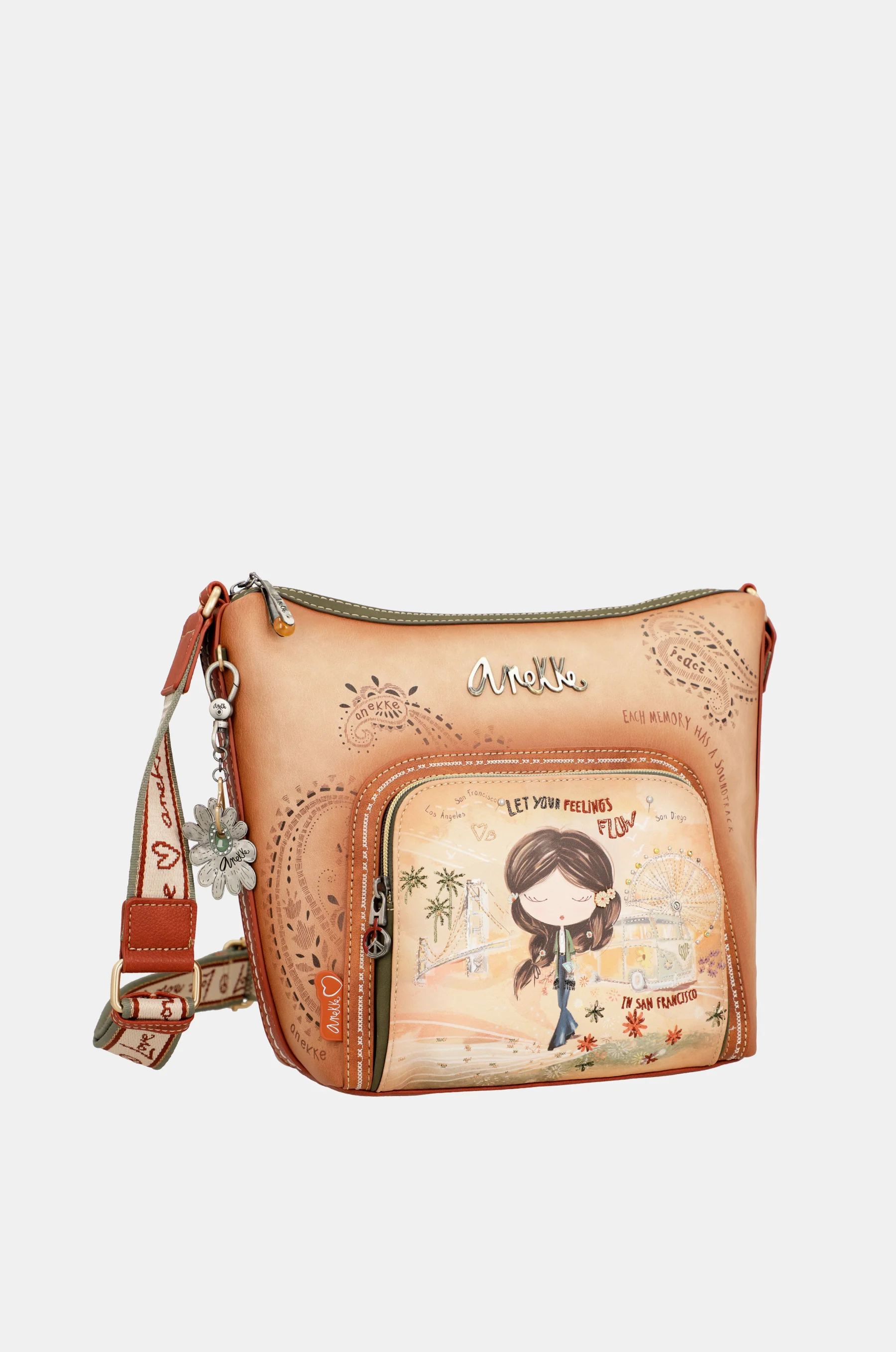 Sac bandoulière grand format camel Peace & Love - Image 7