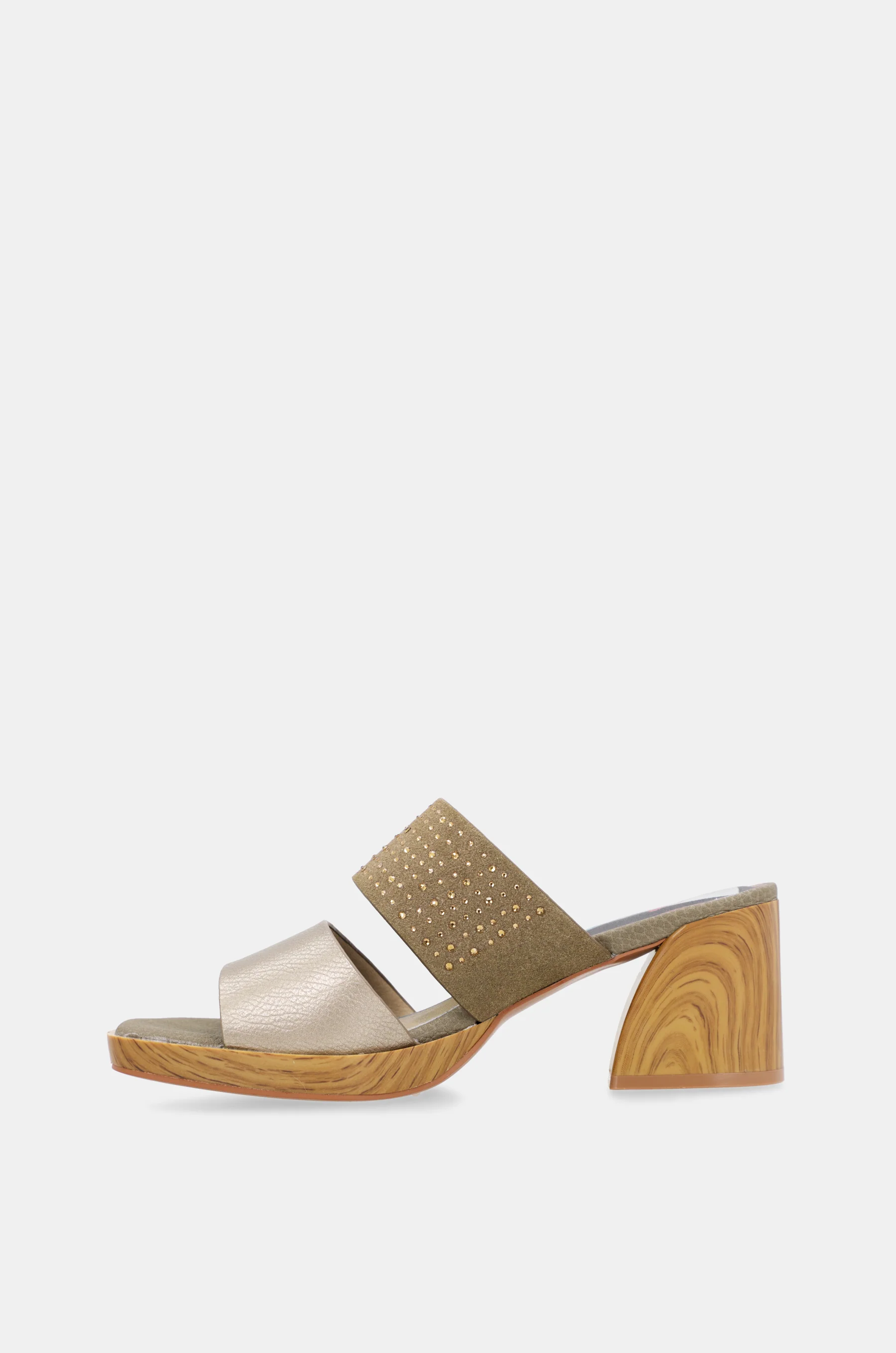 Sandales à talon vertes et dorées avec strass - Image 5
