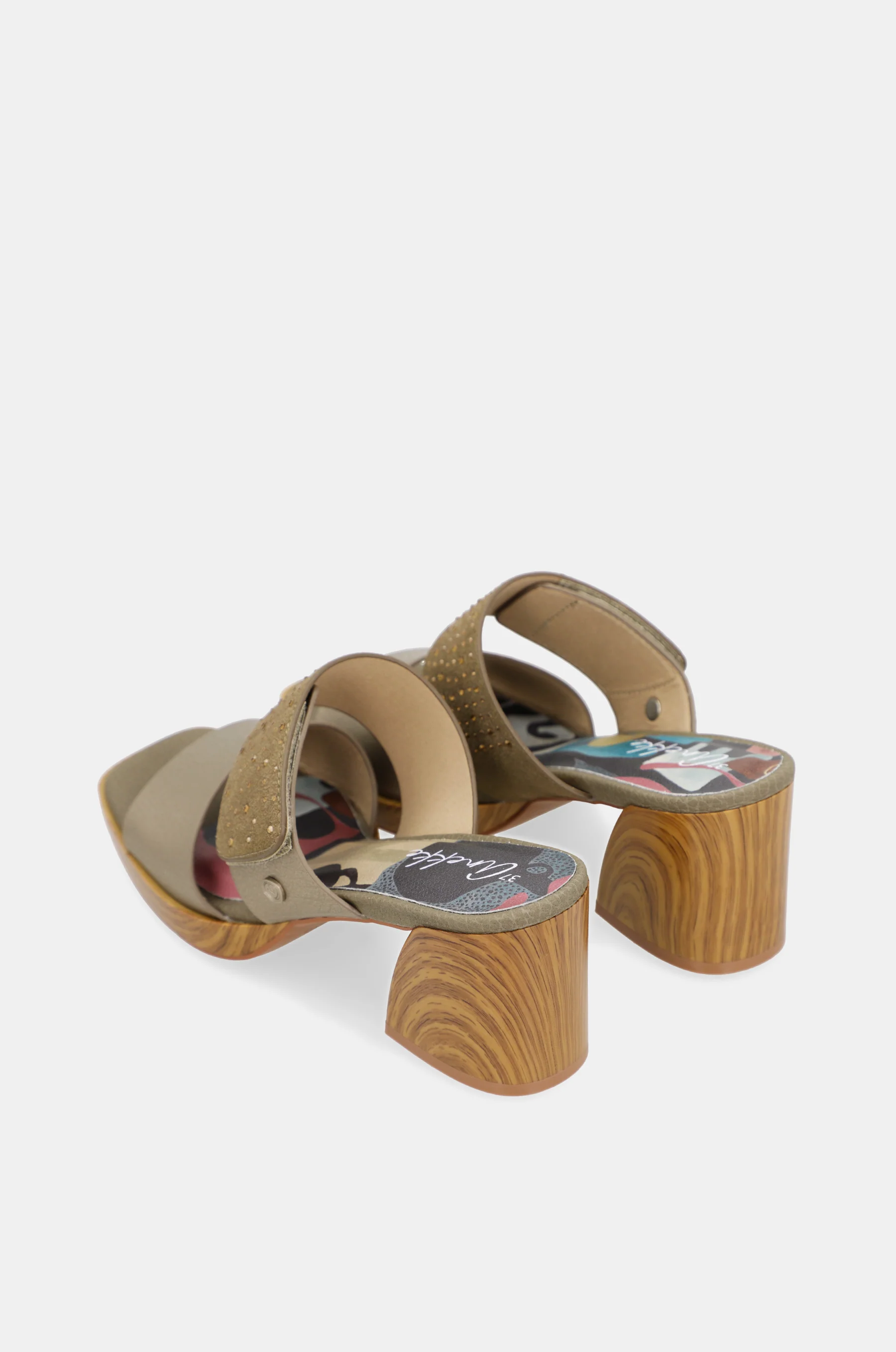 Sandales à talon vertes et dorées avec strass - Image 7
