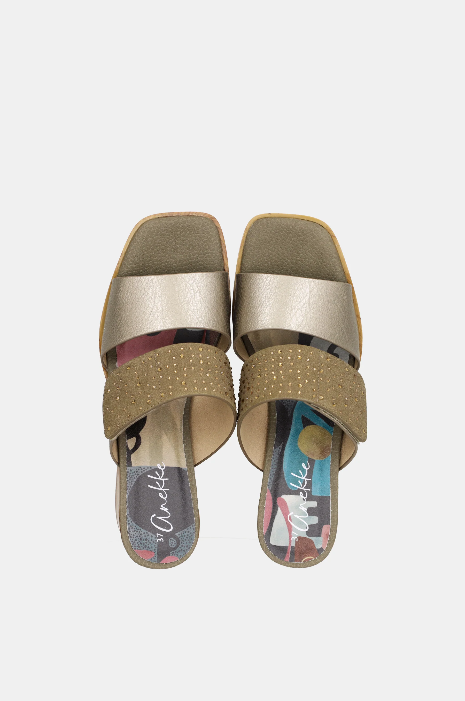 Sandales à talon vertes et dorées avec strass - Image 8