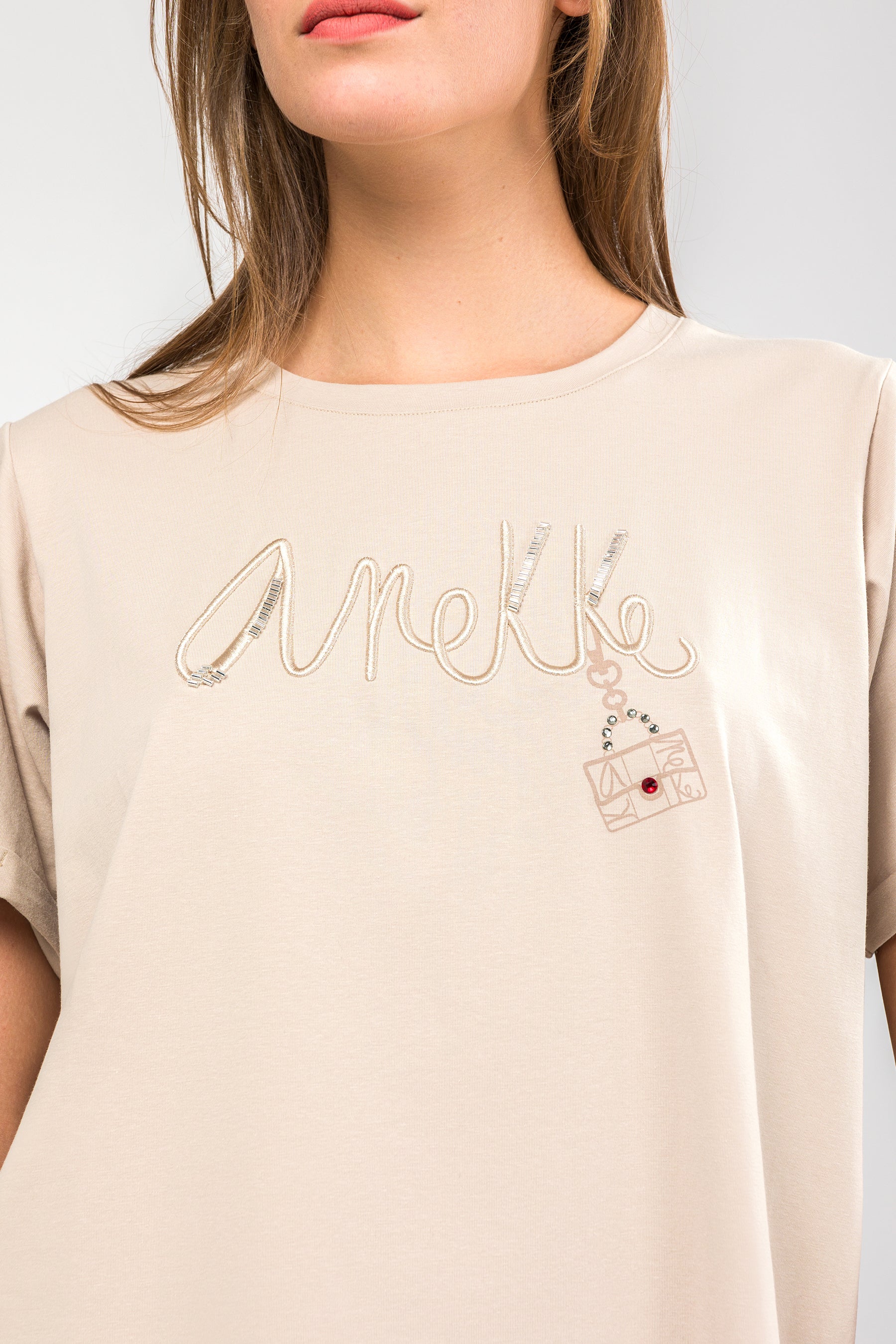 T-shirt à manches courtes beige logo - Image 2