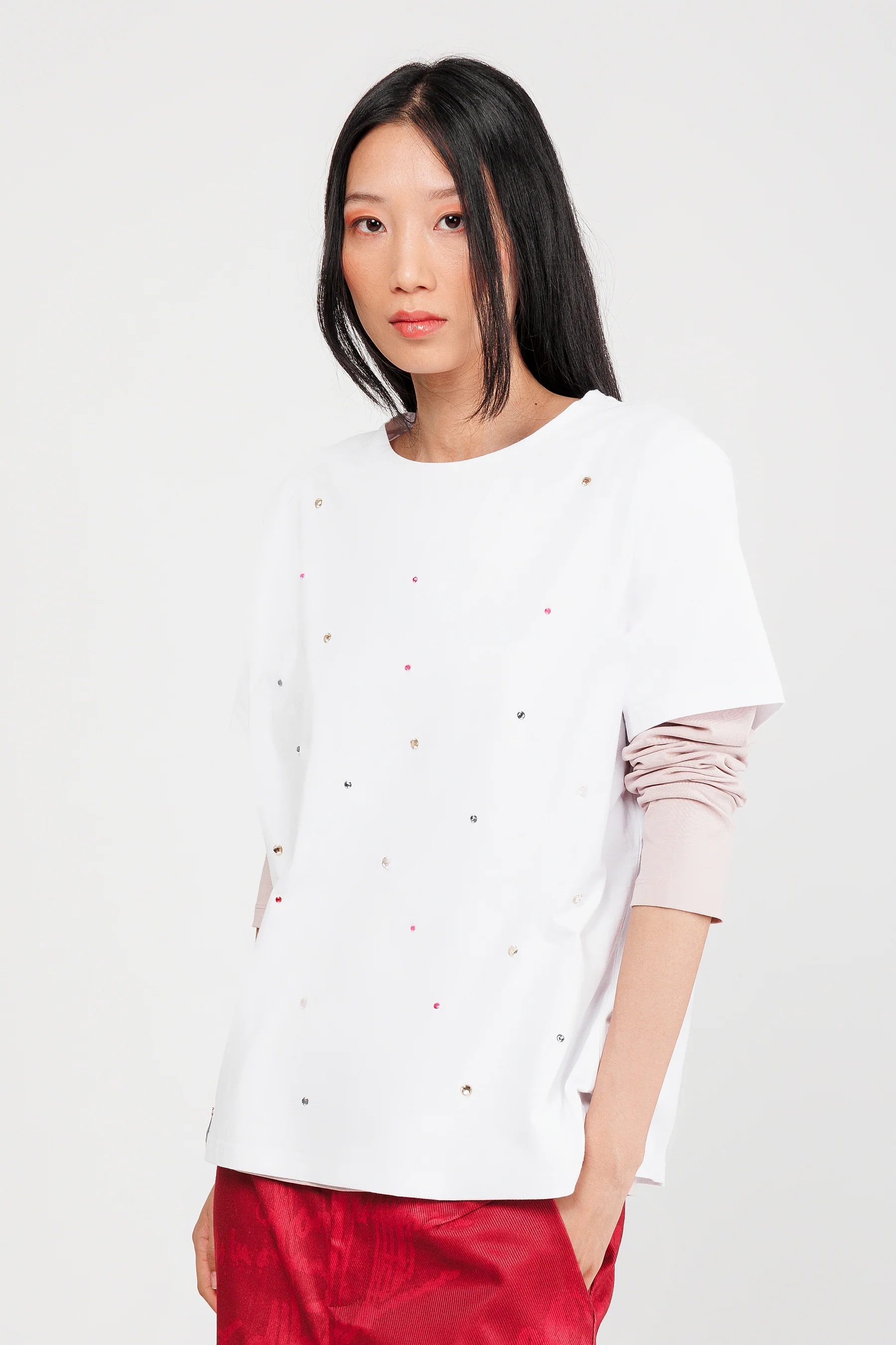 T-shirt à manches courtes blanc clouté