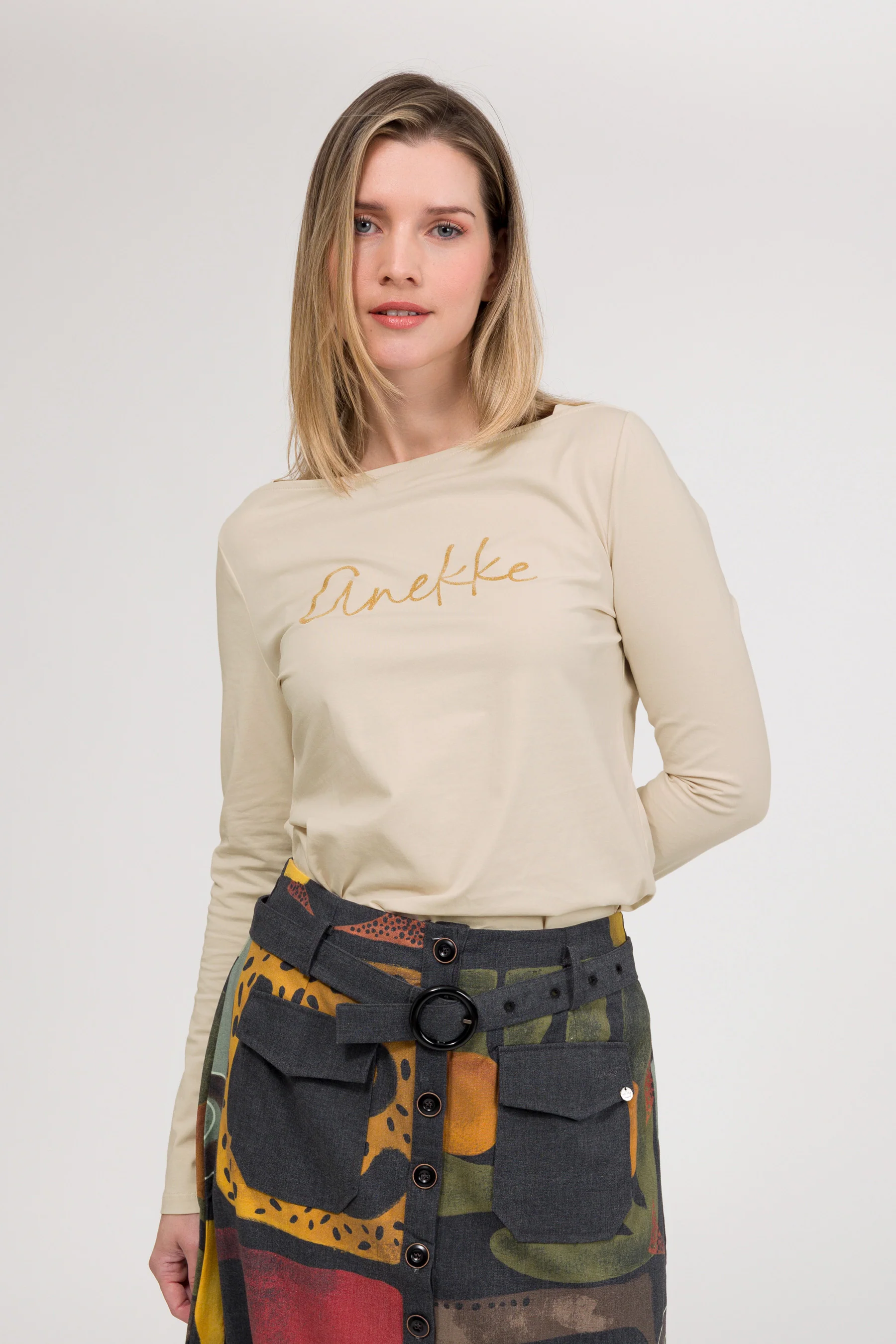 T-shirt à manches longues beige avec logo - Image 2