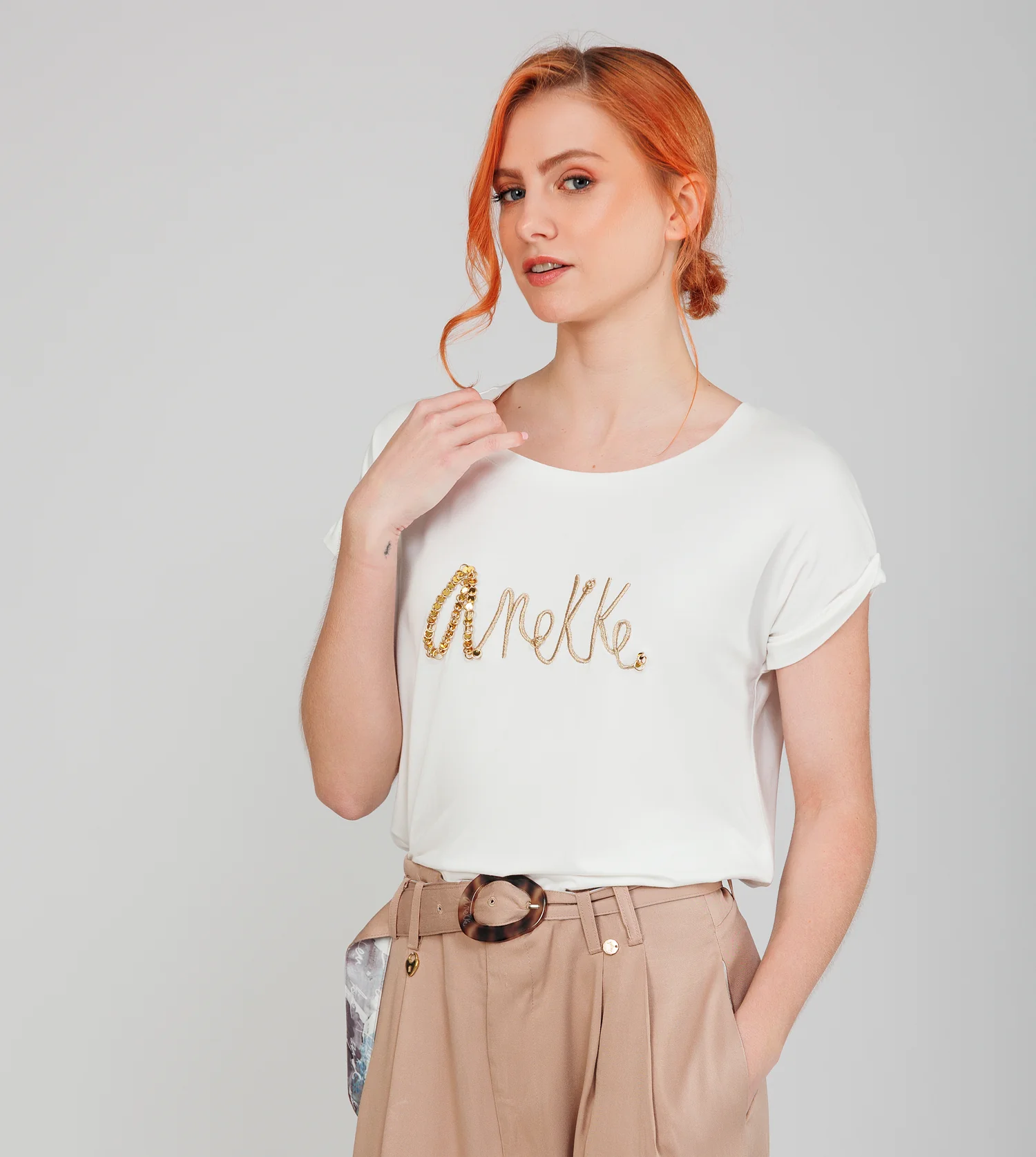 T-shirt blanc à manches courtes avec logo - Image 3