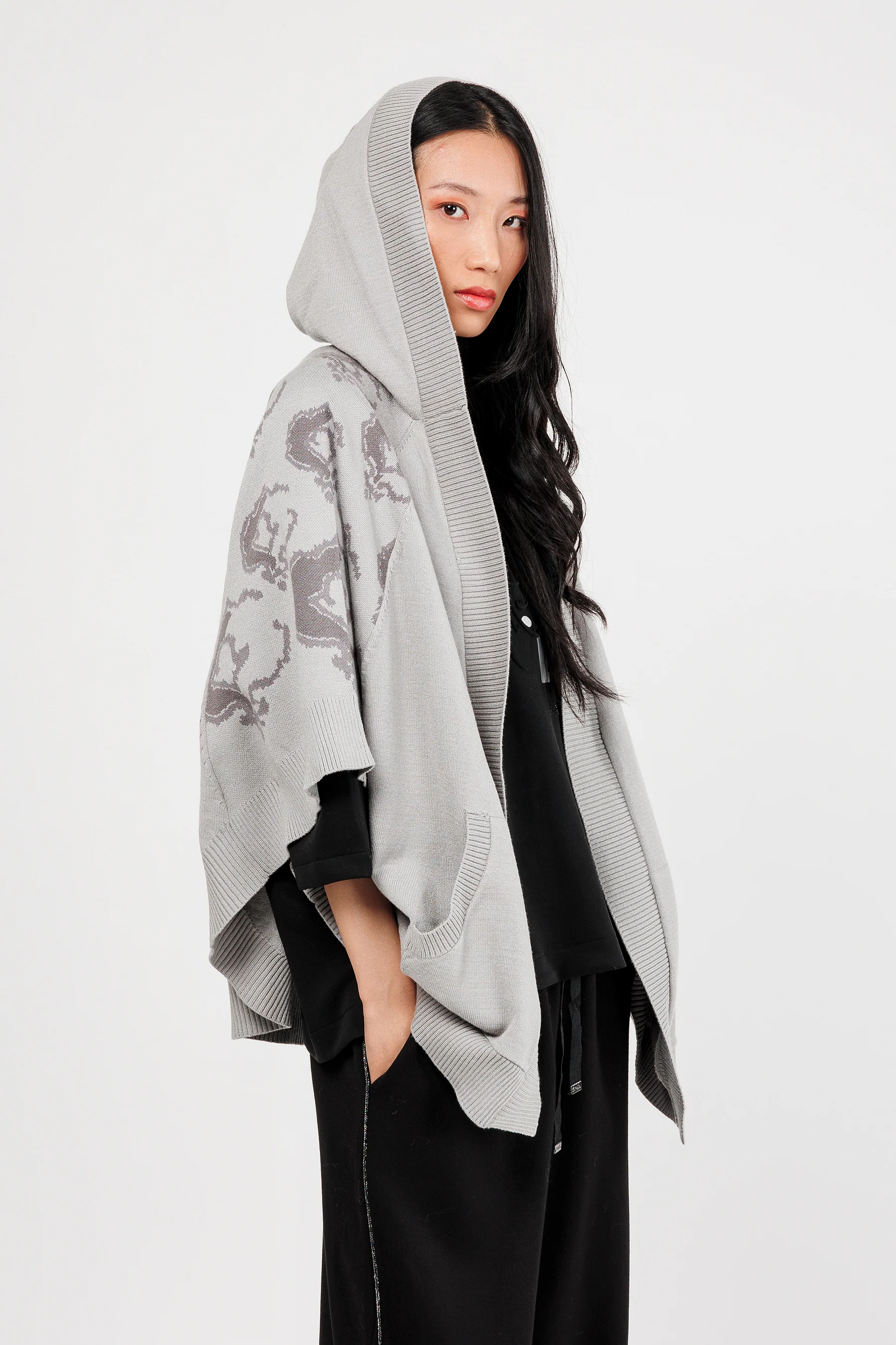 Veste style poncho gris