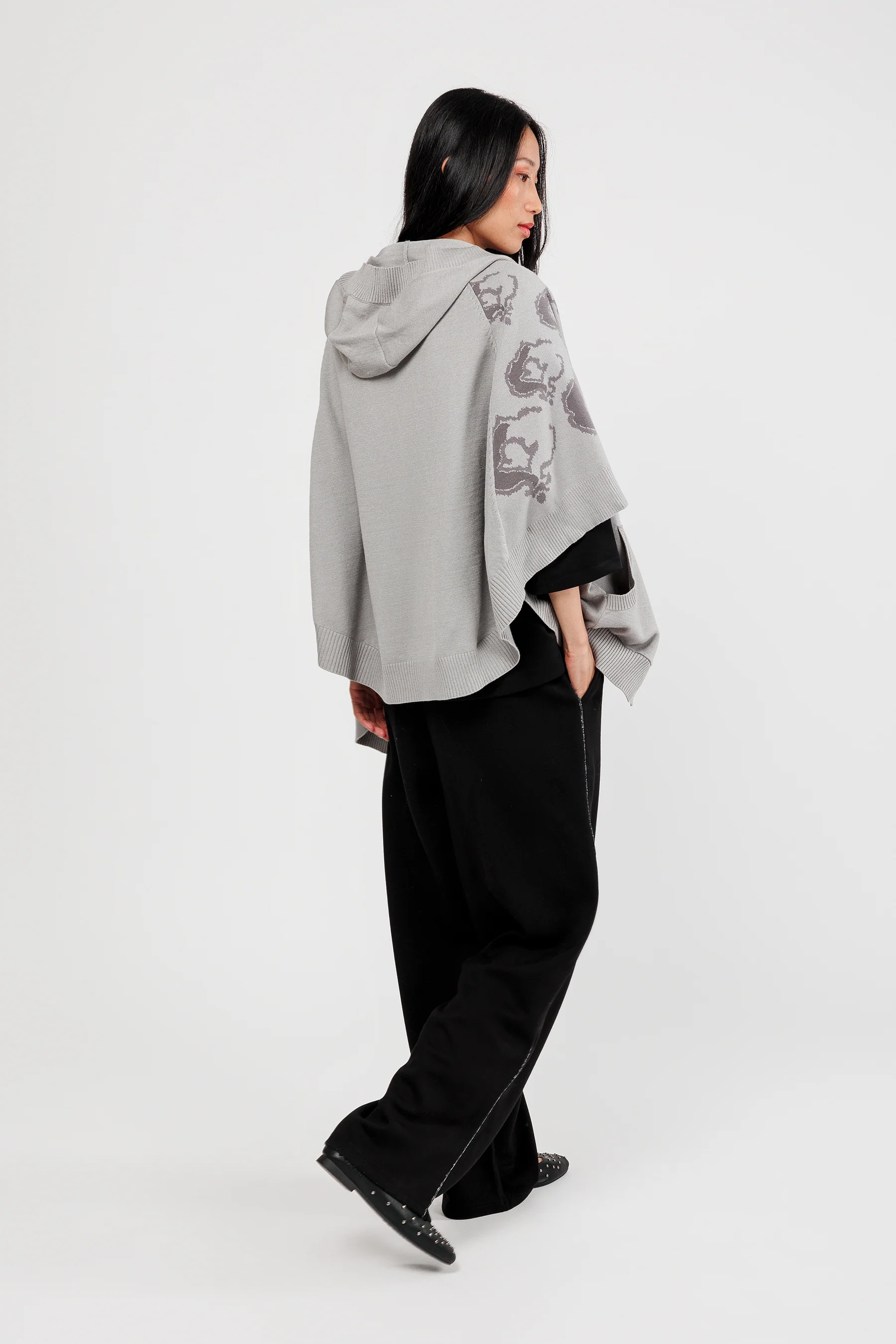 Veste style poncho gris - Image 3
